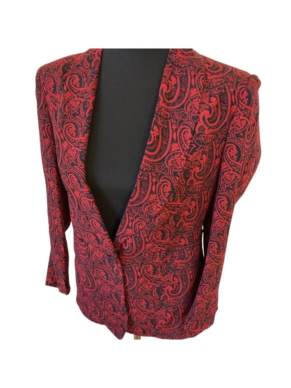 Vtg Sanyo Womens Red Paisley Blazer Rayon Small 6 Made In Japan Business